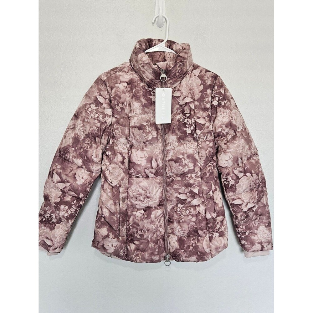 NWT Athleta Downtown Puffer Down Womens Small Velvety Pink Rose Floral Flower